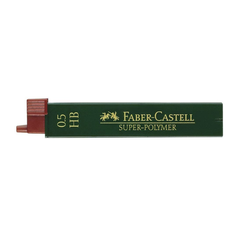 12 Feinminen Super-Polymer der Marke Faber-Castell mit einer Strichstärke von 0,5 mm.