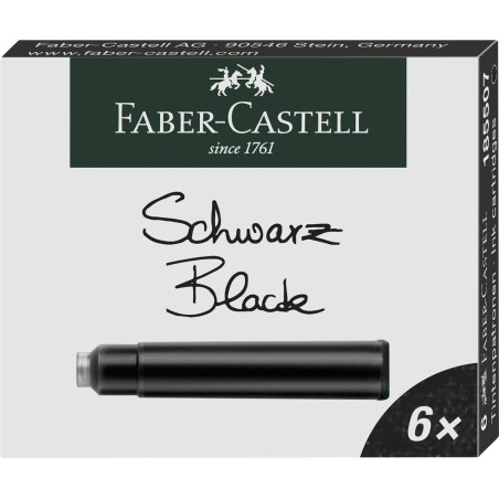 6x Standard Tintenpatronen für Füller in der Farbe Schwarz von Faber-Castell.